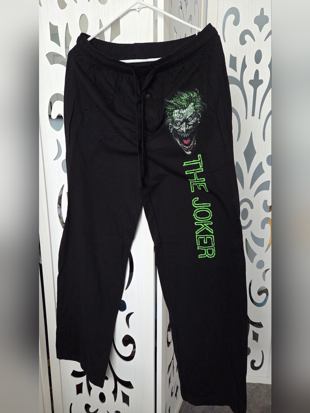 Batman The Joker Black Lounge Pants Small DC Comics Pajama Sleepwear Green Text